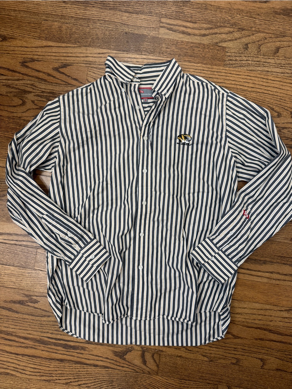 MIZZOU Striped Button-Down Shirt in Navy and White